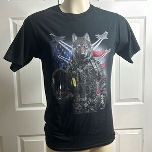 Port & Company patriotic Air Force Wolf Fighter T Shirt S